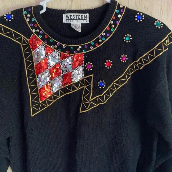 Vintage Western Collection Embellished Sequins Beads Gem Sweater Shoulder Pads M - Picture 2 of 7
